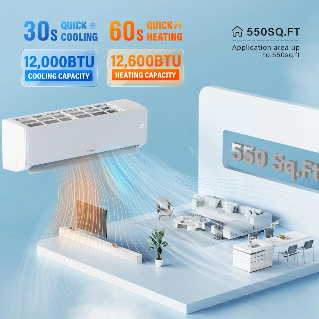 ROVSUN 9000 BTU Wifi Enabled Mini Split Air Conditioner & Heater with Inverter, 19 SEER2 Energy Saving 115V Ductless Split AC Unit with Pre-Charged Condenser, Heat Pump & Installation Kit